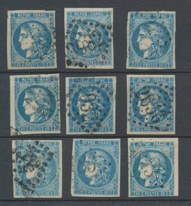 Lot de 9 Bordeaux N°46 20c Bleu. Qualité TTB, TB. L118