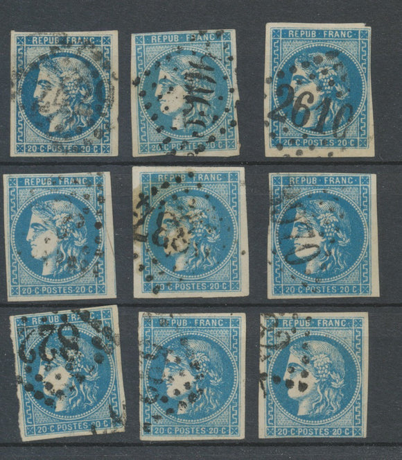 Lot de 9 Bordeaux N°46 20c Bleu. Qualité TTB, TB. L119