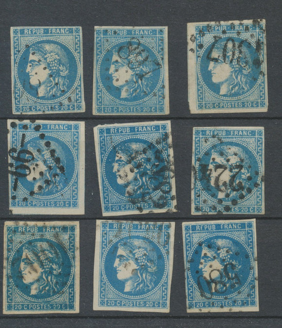 Lot de 9 Bordeaux N°46 20c Bleu. Qualité TTB, TB. L120