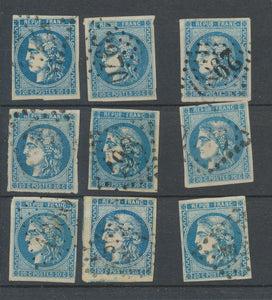 Lot de 9 Bordeaux N°46 20c Bleu. Qualité TTB, TB. L121