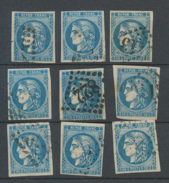 Lot de 9 Bordeaux N°46 20c Bleu. Qualité TTB, TB. L122