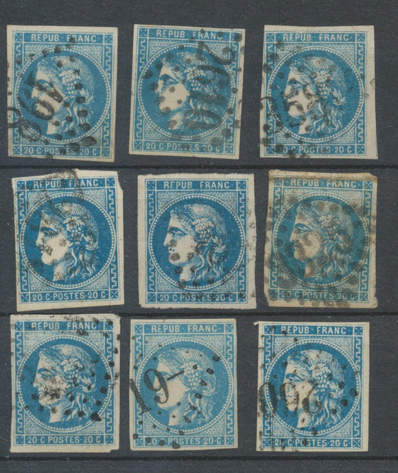 Lot de 9 Bordeaux N°46 20c Bleu. Qualité TTB, TB. L124
