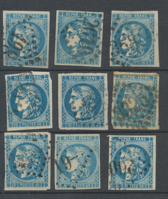 Lot de 9 Bordeaux N°46 20c Bleu. Qualité TTB, TB. L124