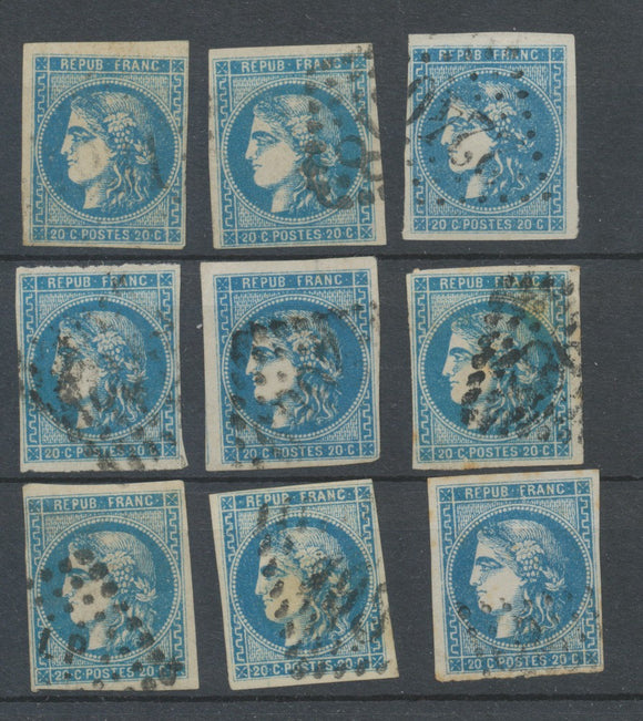 Lot de 9 Bordeaux N°46 20c Bleu. Qualité TTB, TB. L126