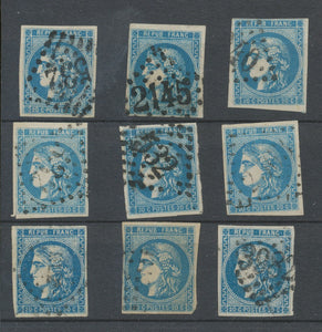 Lot de 9 Bordeaux N°46 20c Bleu. Qualité TTB, TB. L128