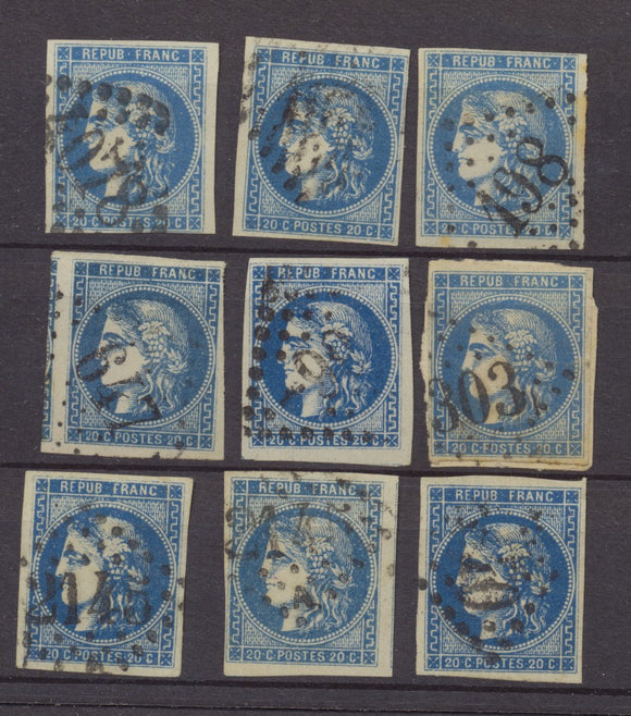 Lot de 9 Bordeaux N°46 20c Bleu. Qualité TTB, TB. L12