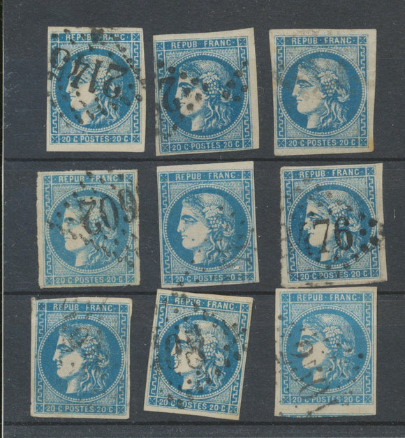 Lot de 9 Bordeaux N°46 20c Bleu. Qualité TTB, TB. L137