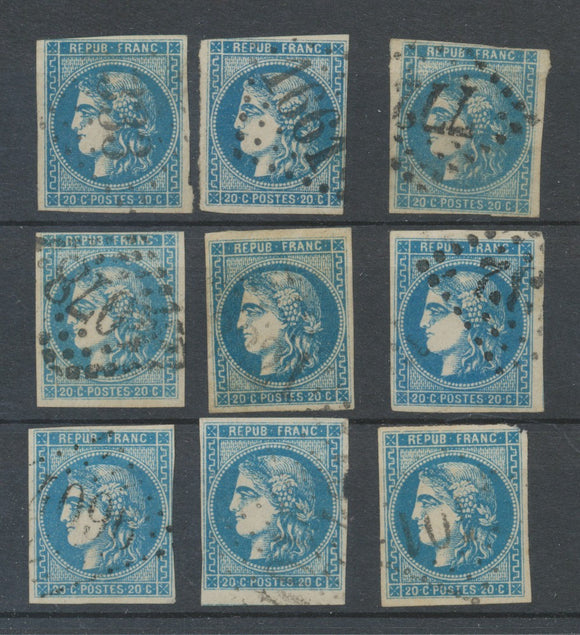 Lot de 9 Bordeaux N°46 20c Bleu. Qualité TTB, TB. L140