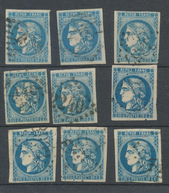 Lot de 9 Bordeaux N°46 20c Bleu. Qualité TTB, TB. L143