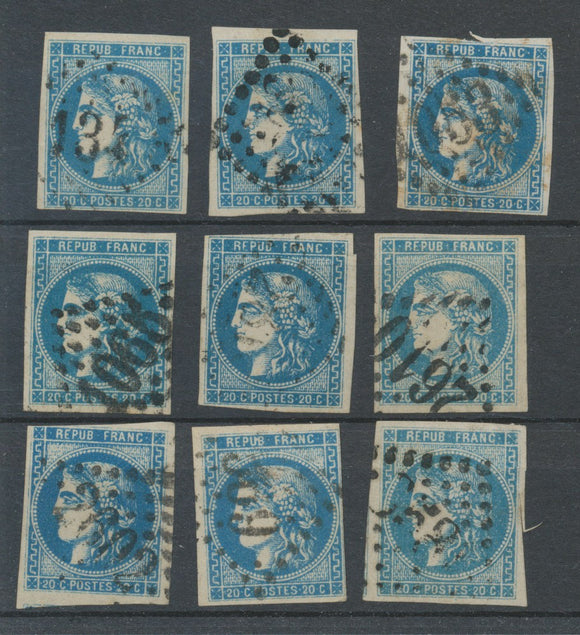 Lot de 9 Bordeaux N°46 20c Bleu. Qualité TTB, TB. L146