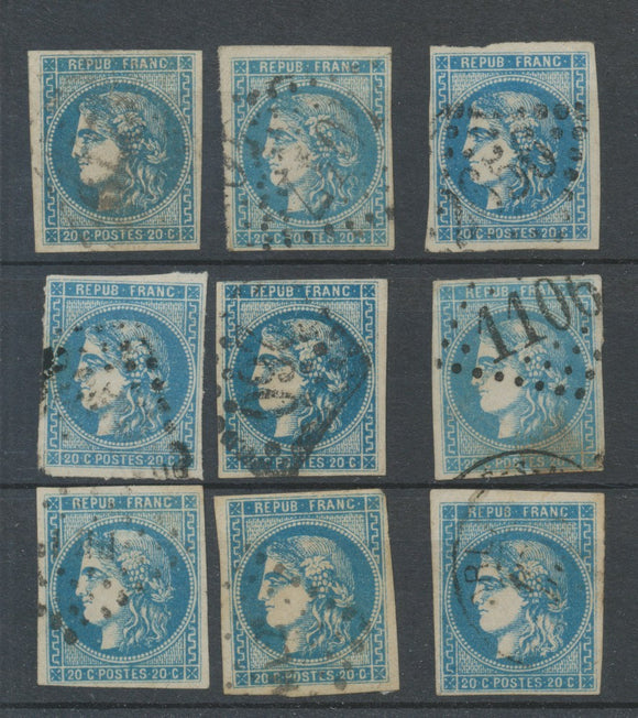 Lot de 9 Bordeaux N°46 20c Bleu. Qualité TTB, TB. L147