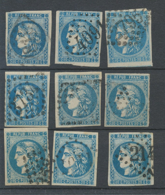 Lot de 9 Bordeaux N°46 20c Bleu. Qualité TTB, TB. L148