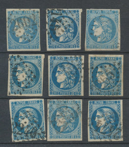 Lot de 9 Bordeaux N°46 20c Bleu. Qualité TTB, TB. L154