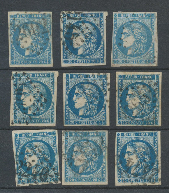 Lot de 9 Bordeaux N°46 20c Bleu. Qualité TTB, TB. L154