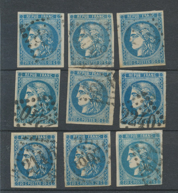 Lot de 9 Bordeaux N°46 20c Bleu. Qualité TTB, TB. L159