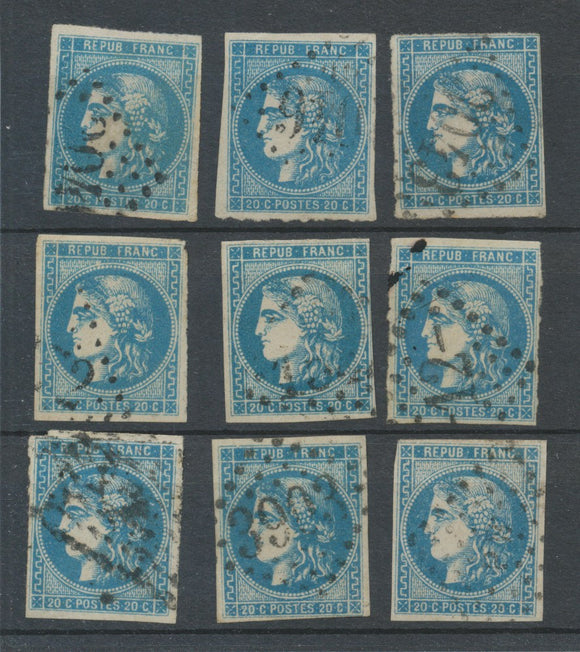 Lot de 9 Bordeaux N°46 20c Bleu. Qualité TTB, TB. L162