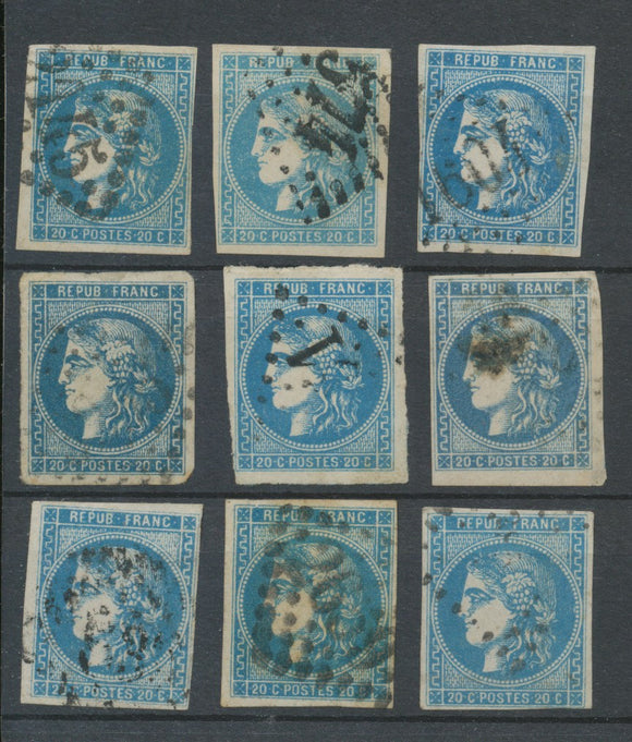 Lot de 9 Bordeaux N°46 20c Bleu. Qualité TTB, TB. L163