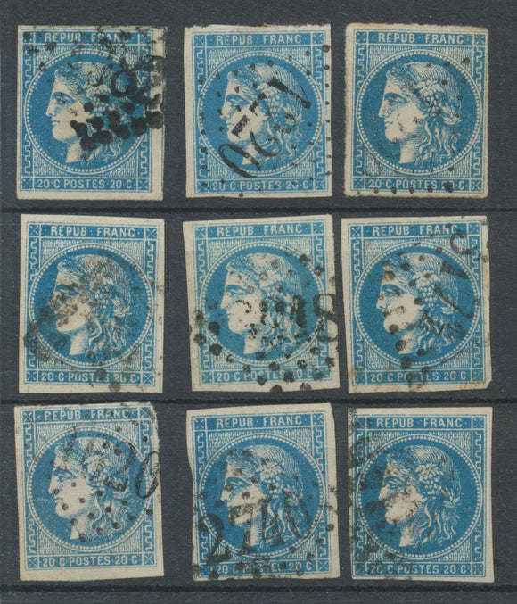 Lot de 9 Bordeaux N°46 20c Bleu. Qualité TTB, TB. L164