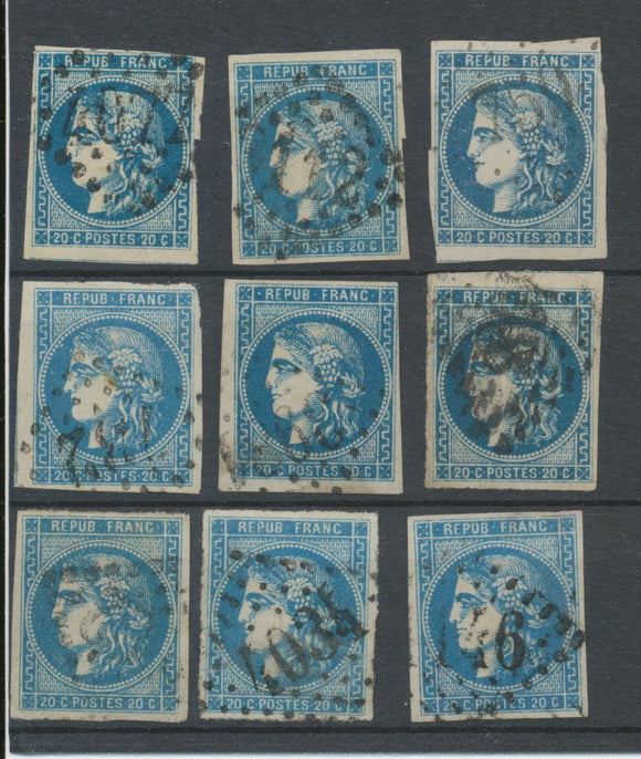 Lot de 9 Bordeaux N°46 20c Bleu. Qualité TTB, TB. L166