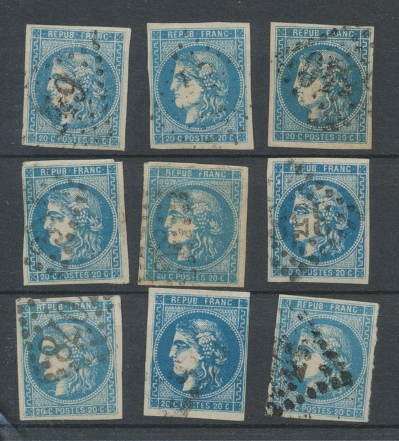 Lot de 9 Bordeaux N°46 20c Bleu. Qualité TTB, TB. L172