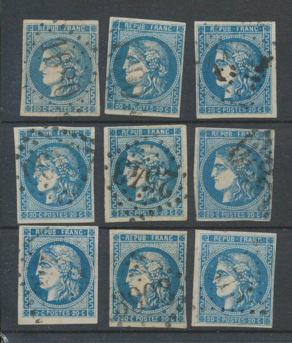 Lot de 9 Bordeaux N°46 20c Bleu. Qualité TTB, TB. L175