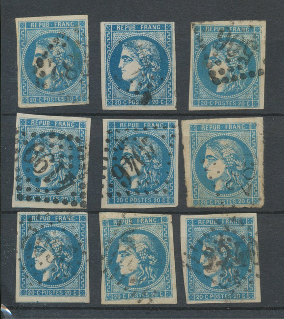 Lot de 9 Bordeaux N°46 20c Bleu. Qualité TTB, TB. L176