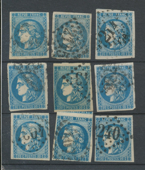 Lot de 9 Bordeaux N°46 20c Bleu. Qualité TTB, TB. L178