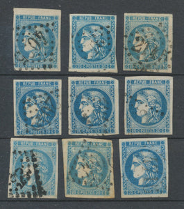 Lot de 9 Bordeaux N°46 20c Bleu. Qualité TTB, TB. L42