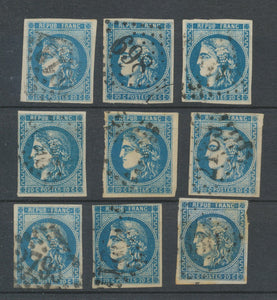 Lot de 9 Bordeaux N°46 20c Bleu. Qualité TTB, TB. L47