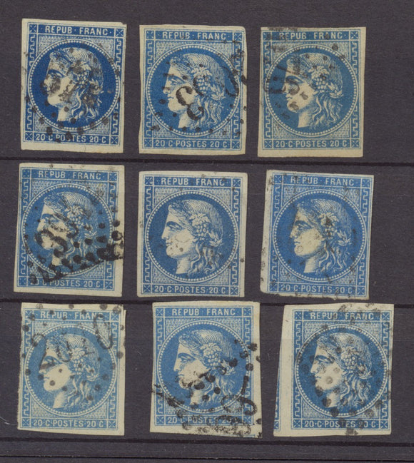 Lot de 9 Bordeaux N°46 20c Bleu. Qualité TTB, TB. L4