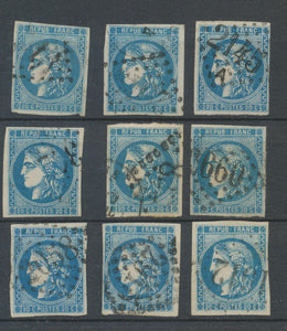 Lot de 9 Bordeaux N°46 20c Bleu. Qualité TTB, TB. L50