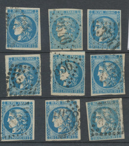 Lot de 9 Bordeaux N°46 20c Bleu. Qualité TTB, TB. L53