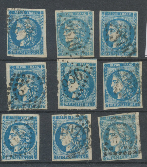 Lot de 9 Bordeaux N°46 20c Bleu. Qualité TTB, TB. L53