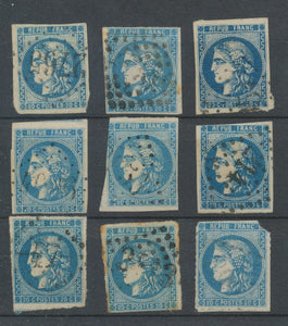Lot de 9 Bordeaux N°46 20c Bleu. Qualité TTB, TB. L55