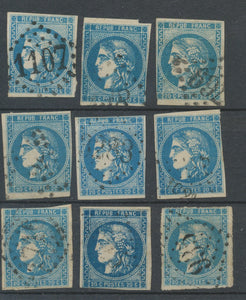 Lot de 9 Bordeaux N°46 20c Bleu. Qualité TTB, TB. L57