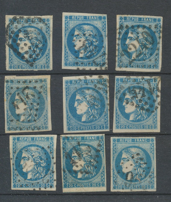 Lot de 9 Bordeaux N°46 20c Bleu. Qualité TTB, TB. L58