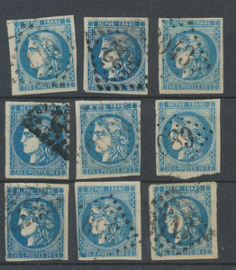 Lot de 9 Bordeaux N°46 20c Bleu. Qualité TTB, TB. L60