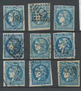 Lot de 9 Bordeaux N°46 20c Bleu. Qualité TTB, TB. L63