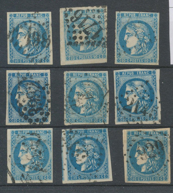 Lot de 9 Bordeaux N°46 20c Bleu. Qualité TTB, TB. L63