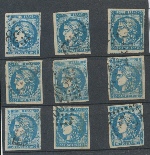 Lot de 9 Bordeaux N°46 20c Bleu. Qualité TTB, TB. L64