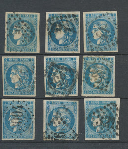 Lot de 9 Bordeaux N°46 20c Bleu. Qualité TTB, TB. L69