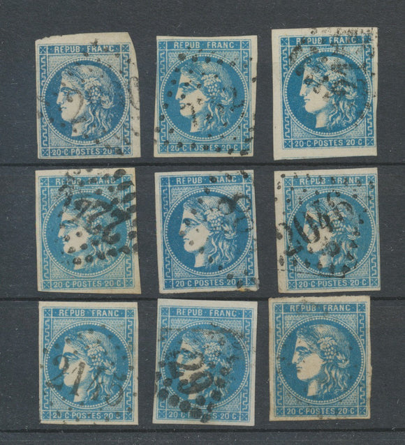 Lot de 9 Bordeaux N°46 20c Bleu. Qualité TTB, TB. L71