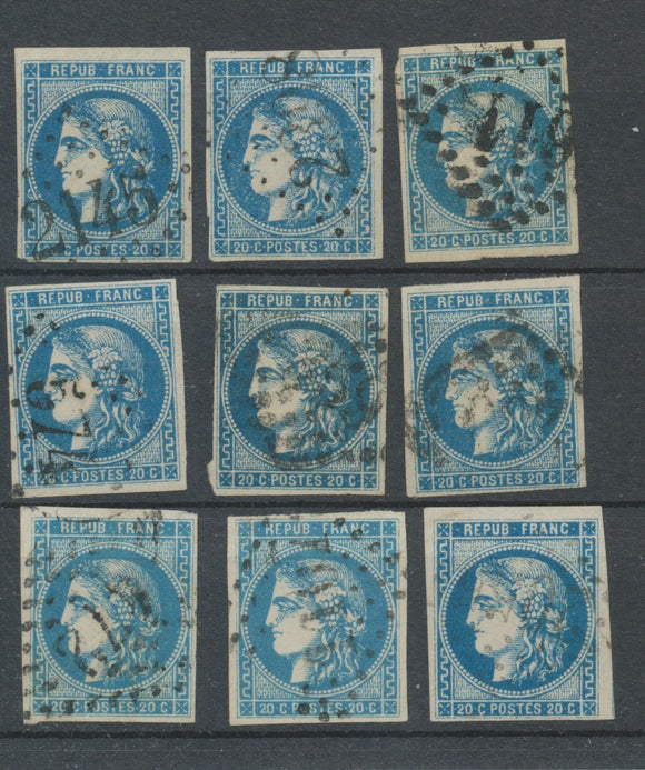 Lot de 9 Bordeaux N°46 20c Bleu. Qualité TTB, TB. L74