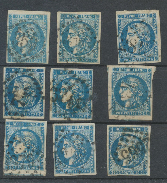 Lot de 9 Bordeaux N°46 20c Bleu. Qualité TTB, TB. L77