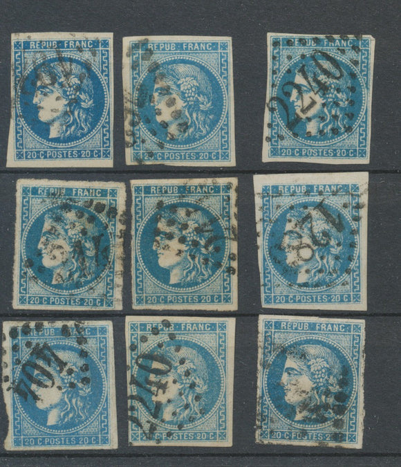 Lot de 9 Bordeaux N°46 20c Bleu. Qualité TTB, TB. L81