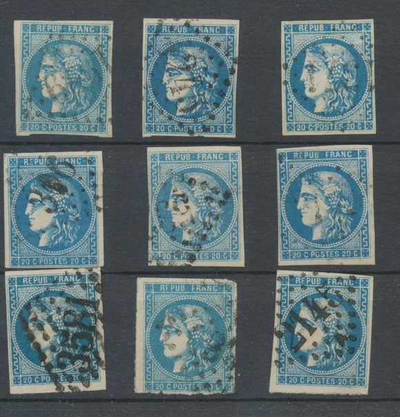 Lot de 9 Bordeaux N°46 20c Bleu. Qualité TTB, TB. L84