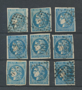 Lot de 9 Bordeaux N°46 20c Bleu. Qualité TTB, TB. L86