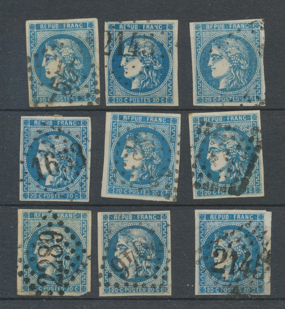 Lot de 9 Bordeaux N°46 20c Bleu. Qualité TTB, TB. L88