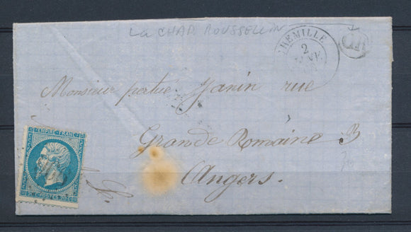 1868 Lettre N°22 GC996 CHEMILLE + OR La Chapelle Rousselin MAINE-ET-LOIRE N1282