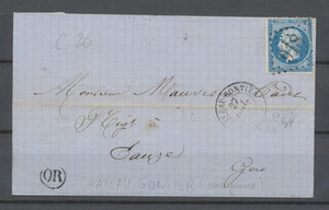 Lettre avec N°22, 20c. bleu Obl GC 918 + CAD Chateau-Gontier + OR TB. N1447